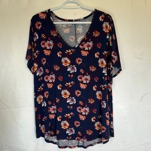 Navy Blue Floral short sleeve Size 2X By George